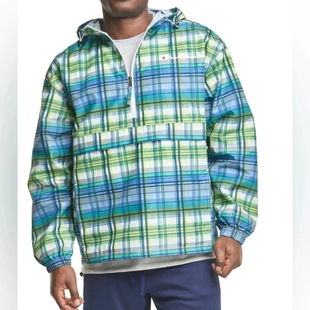 Champion Men’s Packable Jacket Plaid Outdoors New
